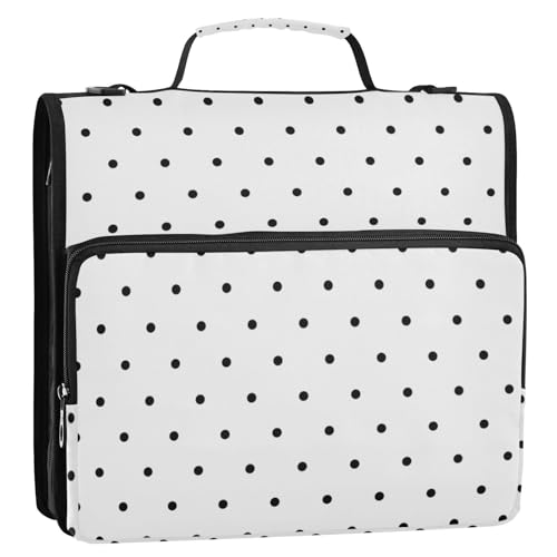 Black Polka Dot White Zipper Binder 3 Ring 1.5 Inch School Binder Organizer with Shoulder Strap Handle File Folder Pockets Large Capacity Students Girl Boy Men Office Work - color: Black Polka Dot White