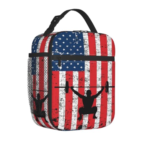Weightlifting American Flag Lunch Bag 10In | Insulated Lunch Box Reusable Tote Bag For Picnic Office For Women Men - color: Style 2