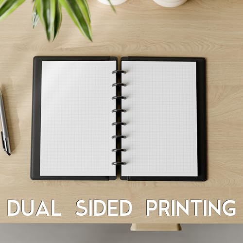 Half Letter Graph Paper Junior Size, 8-Disc Punched, Quad Ruled, 120GSM, 200 Sheets (400 Pages), 5.5 x 8.5 Inches, 1/4 Inch Squares Refill for Discbound Notebooks