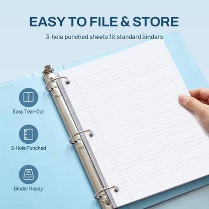 SUNEE 5 Subject Notebook College Ruled - 400 Pages, 9"x11", 5 Pocket Colored Dividers, 3-Hole Punched Paper, Dark Blue - color: Dark Blue, style: College Ruled