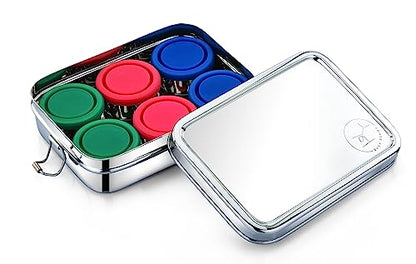 Stainless Steel Reusable Snack Bento Box: 6 50mL containers included | Plastic Free | Dishwasher Safe | No Spill, Leakproof | Perfect Toddler Lunch Box for School, Airplane, On-the-go