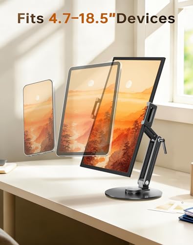 Portable Monitor Stand Desk Holder- Large Clamp Support up to 12.9 14.6 15.6 18.5 inch 360° Rotating Base Swivel for iPad Pro/Mini/Air/Surface Strong Bearing Weight Over 5.5lbs (Up to 17.3'') - size: Up to 17.3''