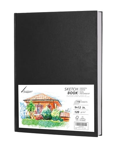Hardcover Large Size 9" x 12" Sketch Pads for Drawing, 110 Sheets, 80lb/120GSM Mixed Media Pad - Acid Free Paper, Bleedproof, Hardbound Sketchbook, Professional Grade (Pack of 1)