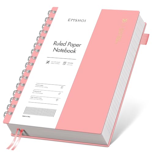EMSHOI Lined Spiral Journal Notebook, 300 Pages, A5 Size (5.7'' x 8.2'') | College Ruled, 100 GSM Thick Paper, Flexible Plastic Cover, for School, Writing, Work, Office & Journaling (Pink) - color: Pink, size: A5