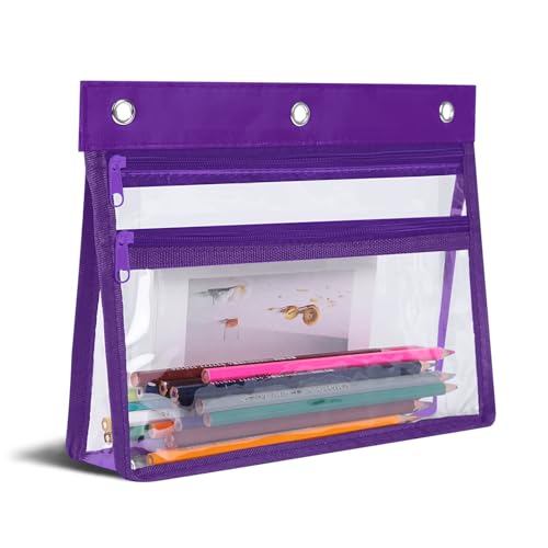 YoeeJob Pencil Pouch for 3 Ring Binder with 1.5 inch Expandable Large Capacity, Double Pockets Zipper Pencil Case, Pencil Binder Pouch for School Office Home,Purple - color: purple