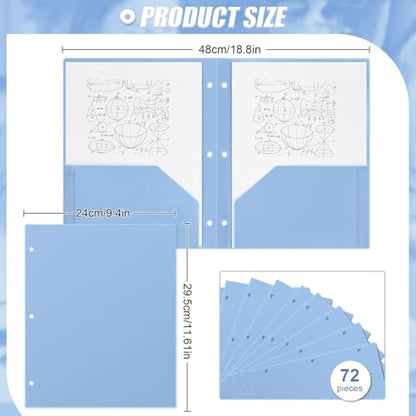 Yeaqee 72 Pcs Plastic Folders with Pockets Bulk 3 Hole Punched 2 Pocket File Folders for 3 Ring Binder Divider Folder for Notebooks, Durable Poly for Office Home (Haze Blue) - color: Haze Blue