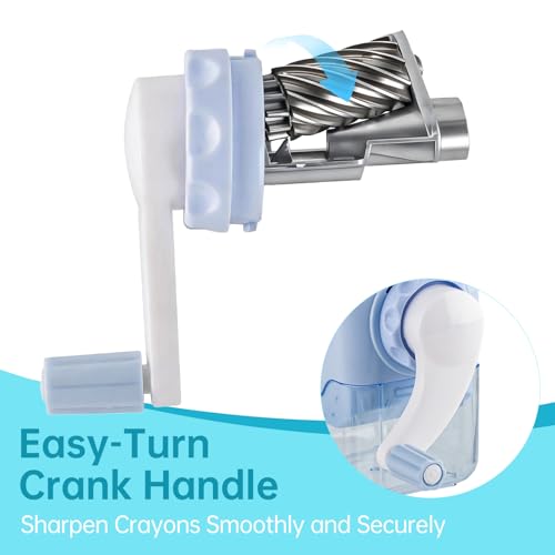 Crayon Sharpener Compatible with Crayola, Manual Hand Crank Crayon Sharpener, Transform Dull Crayons into Sharp, with Removable Shavings Container, for Home, Art Projects, and Travel, Blue