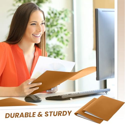 Lincia 100 Pcs Plastic Folders with Pockets and Prong Folders with Prongs 2 Pockets for Office, School for Students, Teachers, Office Workers(Brown) - color: Brown