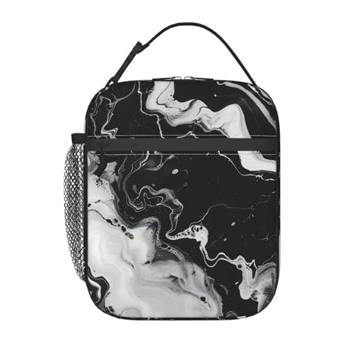Black and White Marble Lunch Box for Kids, Abstract Swirl Insulated Bag for Student,Modern Aesthetic Reusable Thermal Insulation Cooler Tote Bags for School Work Picnic Camping Outdoor,Gifts - color: Marble 01