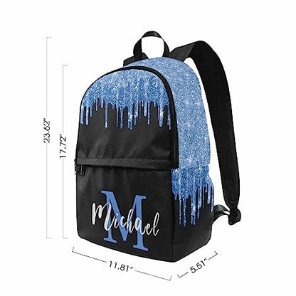 MyPupSocks Personalized Casual School Backpack for Girls Back School Gift, Custom Blue Glitter Drops Lunch Box Girls Backpack Shoulder Book Bag Travel Knapsack for Kids Travel - color: Multi 05