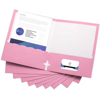 10 Pack Two Pocket Folders, Pink, Strong Thick Paper Folders, for Letter Size, by ACTIVITYya - color: Pink