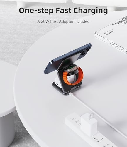 Foldable Magnetic Wireless Charger, KU XIU X40 Aluminum Alloy 3 in 1 Charging Station for Apple, Fast Magnetic Charger Stand for iPhone 17 16 15 14 13 12 Series, 5W for iWatch, AirPods 3/2/Pro, Gray - color: Gray