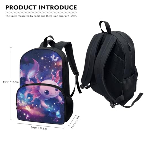 Horeset Axolotl Galaxy Space Backpack for Kids Girls 3Pcs School Bag with Water Carrier Pouch Picnic Insulated Lunch Tote Bag, Travel Bookbag Rucksack for Youth Primary Middle School Student - color: Axolotl Galaxy Space