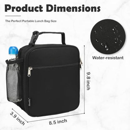 FlowFly Kids Lunch Box Insulated Letter Print Soft Bag Mini Cooler Back to School Thermal Meal Tote Kit for Girls, Boys, Black - color: Black