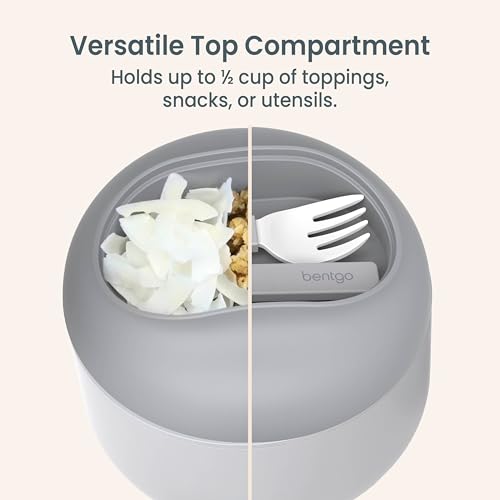 Bentgo Bowl - Insulated Leak-Resistant Bowl with Snack Compartment, Collapsible Utensils and Improved Easy-Grip Design for On-the-Go - Holds Soup, Rice, Cereal & More - BPA-Free, 21.2 oz (Gray) - color: Gray