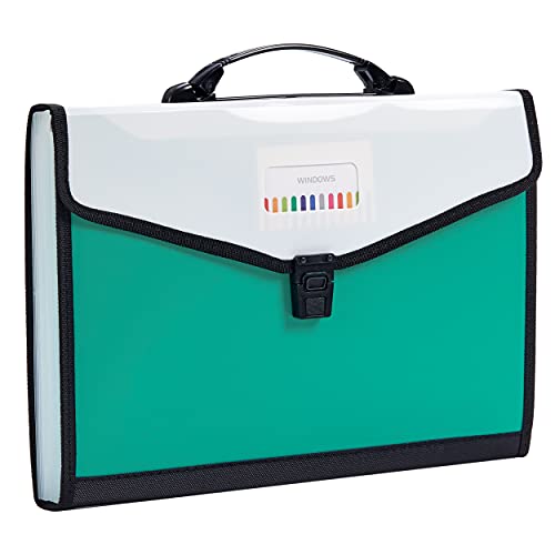 Leagl Size 13-Pockets Expanding File Folder with Handle, Plastic Accordion Filling File Folder Expandable Monthly Portable Paper Document Organizer for Office School & Home (Green) - color: Green