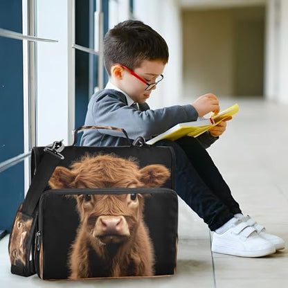 3 Ring Zipper Binder Cure Highland Cow Binder Organizer Portfolio with File and Shoulder Strap & Handle Large Capacity File Folder - color: Highland Cow