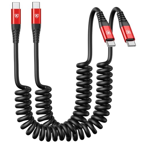 USB C Cable 3ft 2Pack USB C to USB C Charger Cable for Car, Coiled Type C Fast Charging Cable for iPhone 17/16/15/Plus/Pro/Pro Max/MacBook Pro 2020/iPad Pro 2020/iPad Air 4/Samsung Galaxy S23-Red - color: Red, size: 3FT