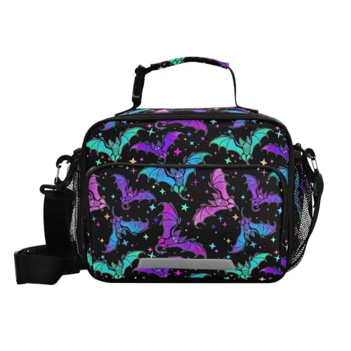 MNSRUU Student Insulated Lunch Bag Bat Star Gothic | Lunch Box Dinner Totes Picnic Bag with Adjustable Shoulder Strap for Teen Kids Adults with side pocket for women for work - color: Bat TH0045