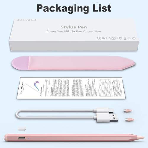 Stylus Pen for iOS&Android Touch Screens, Active Pencil for Samsung, Smart Digital Stylus Pens for Lenovo/Huawei/Vivo/Mi Tablets, iPhone/Google Pixel Smart Phones Drawing&Writing (Rose Gold) - color: Rose Gold