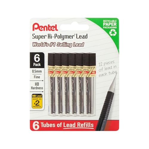 Pentel Super Hi-Polymer Lead Refills, 0.5 mm, HB, 72 Pieces (12 pcs per tube, 6 tubes) - style: HB