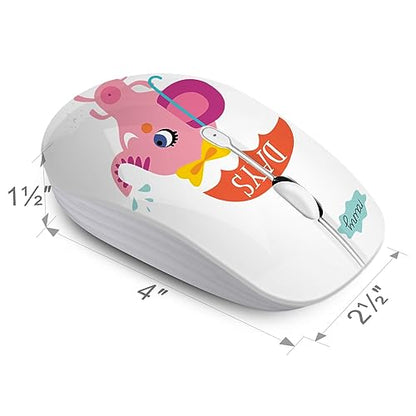 JUHOO Wireless Mouse with Nano Receiver for PC, Laptop, Notebook, Computer, MacBook, Less Noise, Portable Mobile Optical Mice - style: Pink Elephant