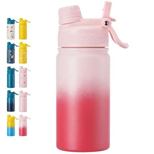 12 oz Kids Water Bottle, 2-in-1 Stainless Steel Vacuum Insulated Water Bottle for Toddler, Leak Proof Spout & Straw, Double Wall Thermal Flask for Boys&Girls, School, Outdoor, Travel (Gradient Red) - color: Gradient Red, size: 12 Ounces