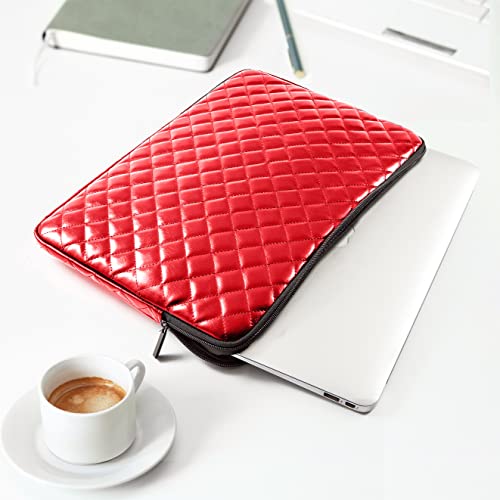 TRIUMPH VISION Puffy Laptop Sleeve Pouch Case Protective Bag Lined Padded | Puffy Laptop Case 15.6 in Quilted Leather Protection Shockproof Cushion Padding Fashion with Pocket Safe Red - color: Red Quilted, size: 15.6 Inch