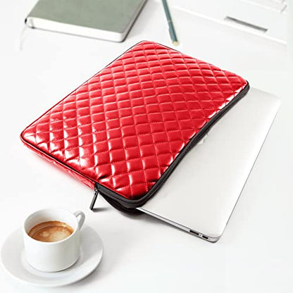 TRIUMPH VISION Puffy Laptop Sleeve Pouch Case Protective Bag Lined Padded | Puffy Laptop Case 15.6 in Quilted Leather Protection Shockproof Cushion Padding Fashion with Pocket Safe Red - color: Red Quilted, size: 15.6 Inch