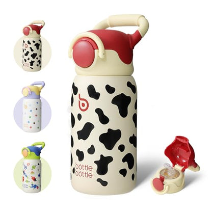 BOTTLE BOTTLE Kids Insulated Water Bottle with Straw Lid and Handle 16 oz Stainless Steel Vacuum Tumbler Water Bottles for School Outdoor Travel Gifts for Boys and Girls Cow - color: cow