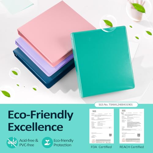 BinderX Extra Durable 3 Ring Binder, Round Rings 1 Inch Binder, Fits 175 Sheets of 8.5x11 Paper, Customizable View Cover with Inside Pockets, Cute 1" Binders, 1 Inch Binders 3 Ring, Aqua Blue - color: Aqua Blue, size: 1 inch