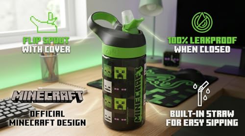 Minecraft Atlantic All Mob Heads Drinks Bottle | Eco Freindly BPA-free Plastic School Water Bottle with Removable straw, spills Proof | fan | Officially Merch 450ML