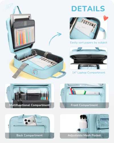 Zipper Binder 3 Ring with Ita Window, 3 Inch D-Ring Binder with Zipper and Strap Fits 14" Laptop, 600+ Sheets Capacity 3-in-1 Shoulder/Backpack/Handle Binder Bag for School Office Commute, Blue - color: Blue