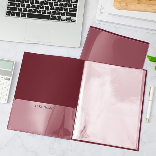 Henoyso 24 Pcs School and Home 2 Pocket Folders with 4 Clear Inner Pockets Plastic Heavy Duty Homework Folders Parent Teacher Communication for Student Home Office Classroom,11 x 9 Inch (Dark Red) - color: Dark Red