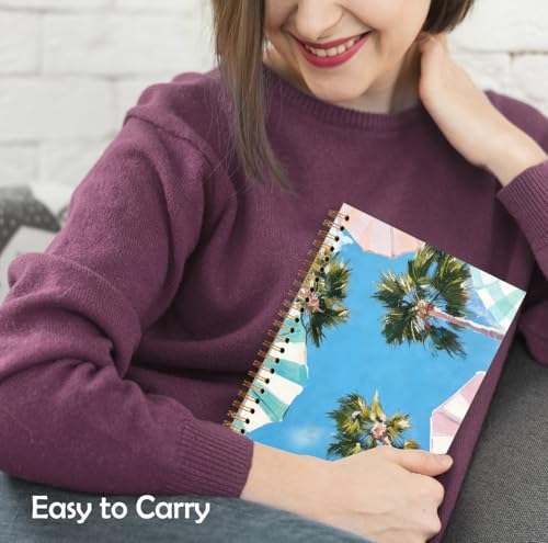 XUNLURY Coastal Beach Notebook, Tropical Palm Tree Beachy Umbrella Journal, Retro Summer Coastal Ocean Journal, Beach Lover Gifts Hardcover Spiral Notebooks, 5.5x8.3 Inch - color: Color_E