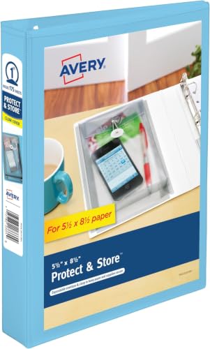 Avery Mini Protect and Store View 3 Ring Binder, 1 Inch Round Rings, 1 Light Blue Binder (23014) (Pack of 12) - size: 1" (Pack of 12)