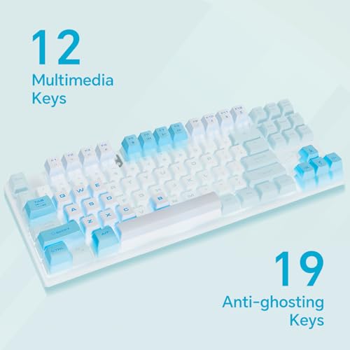 CHONCHOW Blue Keyboard and Mouse Combo, 87 Keys TKL USB Wired LED Light Up Backlit Keyboard, 800-3200 DPI RGB Mouse, Blue Mouse and Keyboard Combo for PS4 PS5 PC Laptop Mac Computers, Main White