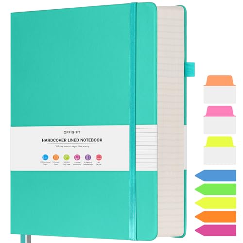 College Ruled Notebook 8.5" x 11", 312 Numbered Pages Lined Leather Journal | Extra-Thick with 2X Writing Space, 100gsm No Bleed Paper, Hardcover, Lay-Flat, for Work, School, Meeting Notes & Journaling - color: Peacock Blue, size: A4