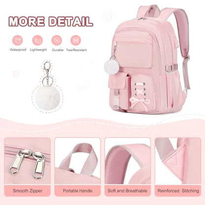 Scothen Backpack for Girls with Bento Lunch Box Set, School Bag Bookbag for Teens Girls Kids Student, 43oz Lunch Containers Lunchbox, Insulated Lunch Bag & Pencial Case, Back to School Gifts - color: Pink