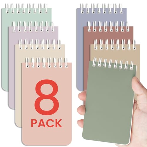 Taja Set of 8 Mini Pocket Notebook Top Spiral Nursing Notepads | Earthy Neutrals 3" x 5", Mini Little Spiral Notebook, Nursing Notepad, Perfect for Work, School, Office, Nurse, Travel - color: D.Earthy Neutrals