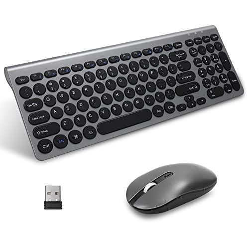 LeadsaiL Wireless Keyboard and Mouse Combo, Wireless USB Mouse and Computer Keyboard Set, Compact and Silent for Windows Laptop, Desktop, PC- Grey - color: Gray