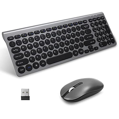 LeadsaiL Wireless Keyboard and Mouse Combo, Wireless USB Mouse and Computer Keyboard Set, Compact and Silent for Windows Laptop, Desktop, PC- Grey - color: Gray