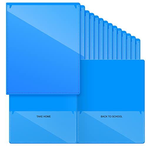 Henoyso 24 Pcs Folders with Pocket School to Home Folder Heavy Duty 2 Pocket Homework Folders with Clear Front Pockets for School Students Parent Teacher Communication (Blue) - color: Blue