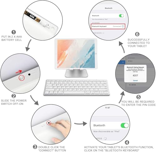 OMOTON Ultra-Slim Bluetooth Keyboard for iPad 11th/10th/9th/8th/7th, iPad Pro/Air/Mini and iPhone Series, Wireless iOS Keyboard with 12 Multimedia Keys for Office, Home, Travel, School, White - color: White