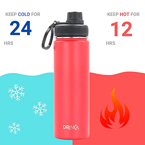 DRINCO Stainless Steel Water Bottle Spout Lid Vacuum Insulated Double Wall Water Bottle Wide Mouth (40oz 32oz 22oz 18oz 14oz) Leak Proof Keeps Cold or Hot (22 oz, 22oz Barn Red) - color: 22oz Barn Red, size: 22 Ounces