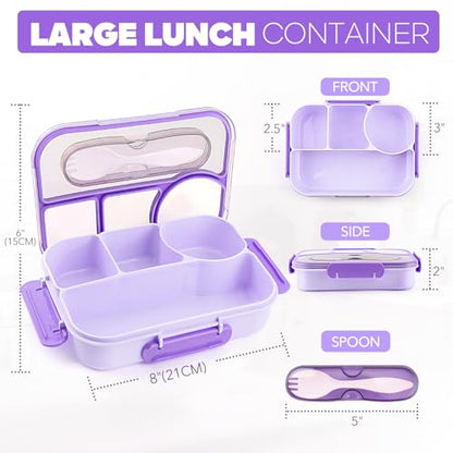 EASYFUN Bento Box Adult, Lunch Box, 4-Compartment Lunch Containers, Drop-Proof, Dishwasher Safe & Made with BPA-Free Materials (Purple) - color: Purple