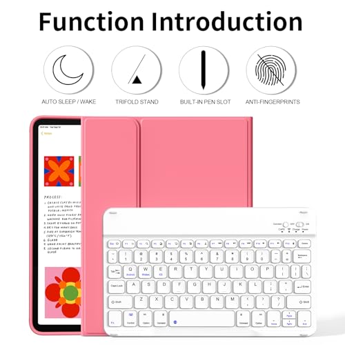 kenke for iPad 11/10th Gen Case with Keyboard 11/10.9 inch 2025 A16/2022, Detachable Wireless Bluetooth Keyboard Case with Bulit-in Pencil Holder, White Square Keycaps (Pink) - color: Watermelon Red
