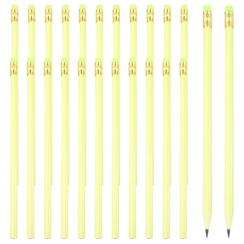PATIKIL Round Pencils, 24 Pcs Triangle HB Graphite Pencil Wooden Pencils with Eraser for Classroom Office Writing Drawing Supplies, Yellow - color: Yellow, size: 1 Count (Pack of 24)