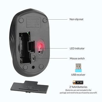 Rii Wireless Noiseless Mouse,2.4G Portable Computer Mice for PC, Laptop, Windows,Office Included Wireless USB dongle (Silent(Black)-New)