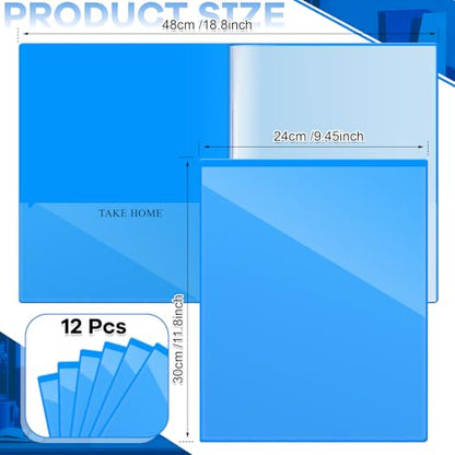 Henoyso 12 Pcs School and Home 2 Pocket Folders with 4 Clear Inner Pockets Plastic Heavy Duty Homework Folders Parent Teacher Communication for Student Home Office Classroom,11 x 9 Inch (Blue) - color: Blue